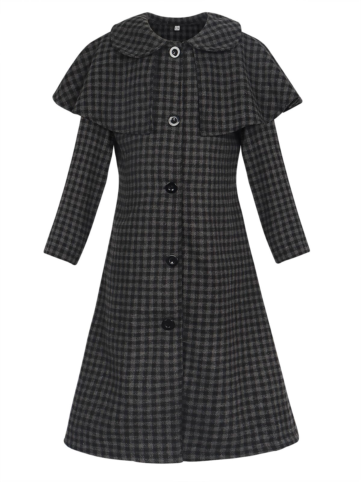 Berich Girls Black Costume Kids Halloween World Book Day Costumes for Girls Therm Party Role Play Outfit Kids Cosplay Coat Black and Grey Checkered Uniform Halloween Dresses 7-8 Years(Black,130)