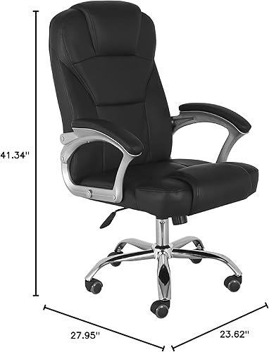 Miniatura 10 de Comfty Reposacabezas acolchado y base cromada Deluxe silla de oficina de cuero ejecutivo, 41.34-45.23 pulgadas, negro