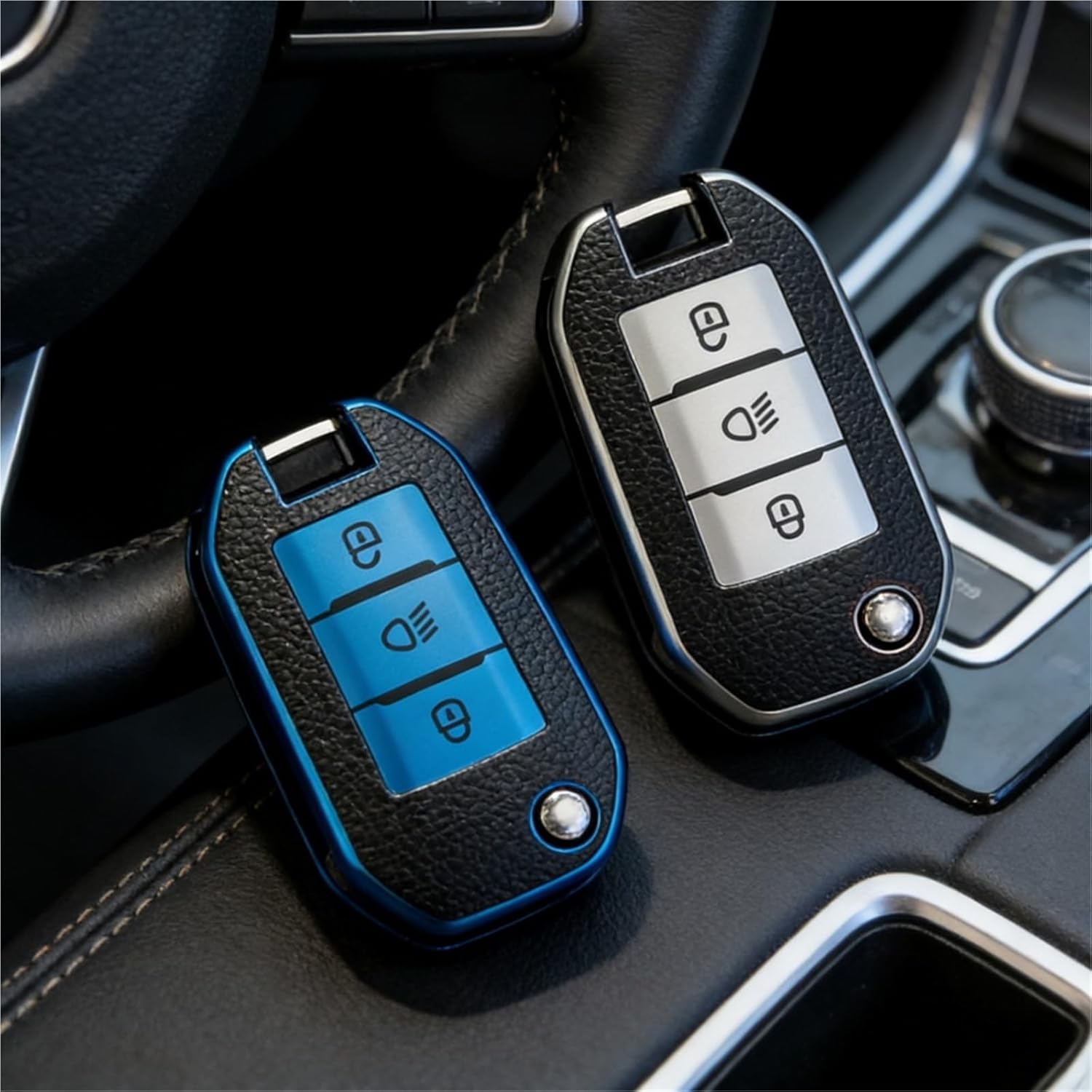 2pcs Car Key Case Covers Compatible for Peugeot 208 308 408 508 2008 3008 4008 5008 for Citroen C3 C4 Cactus C6 C8(2pcs Blue)