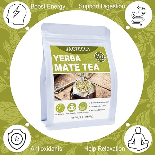 Miniatura 3 de Jarteela - Bolsa de té Yerba Mate, 0.07 oz x 30 unidades - Té mate sin ahumado de Argentina - Bolsas de té de yerba mate para relajación - Reemplazo
