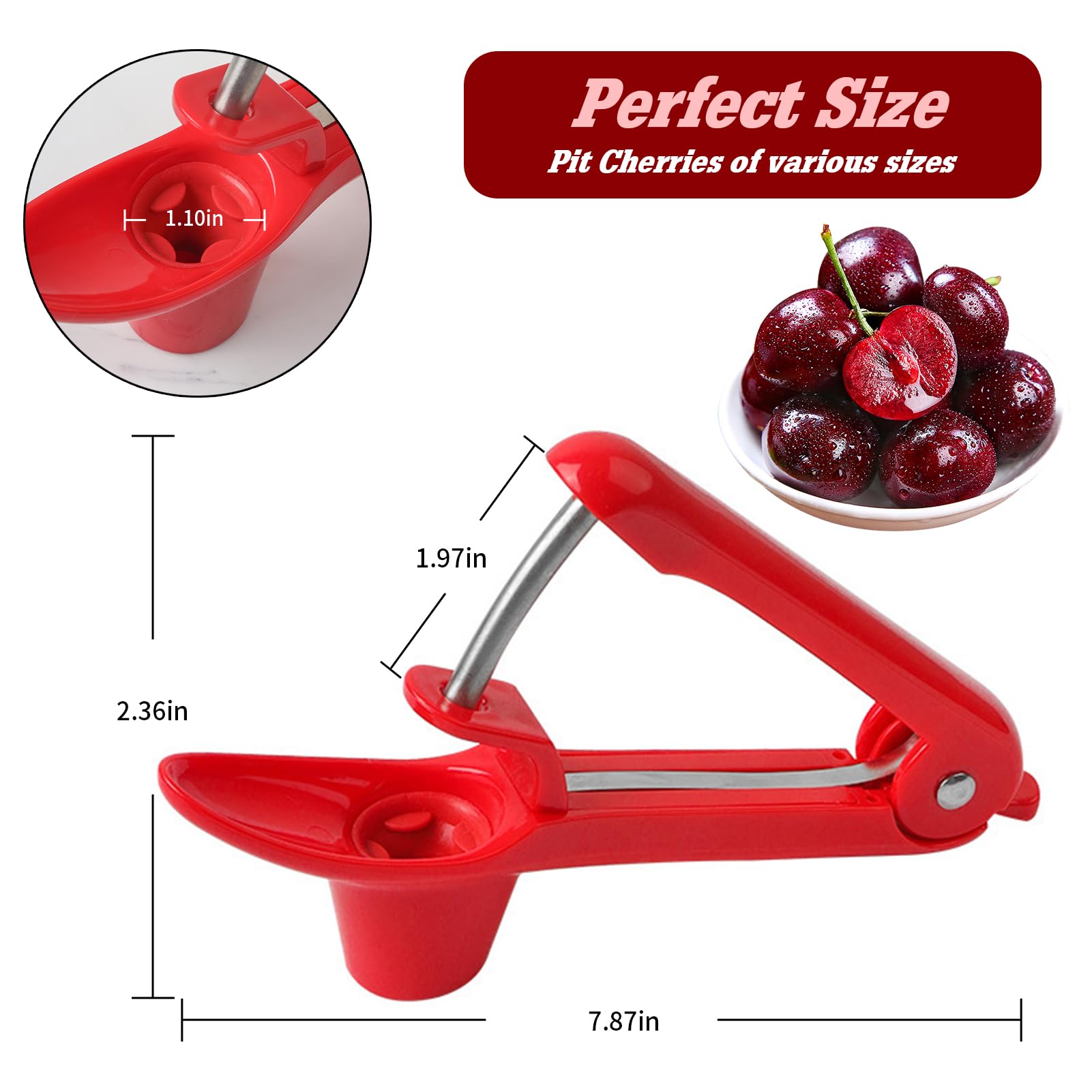 RICHSC-PAN Cherry Pitter, Stainless Steel Cherries Corer Pitter Tool with Hand-held Push Design. Easy to Use for Making Cherry Jam - Pit Cherry with Ease, Saving Time & Space with Lock Design. (red)