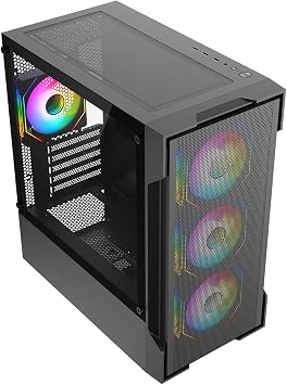 CiT Bolt Gaming PC Case, Micro ATX PC Case with 4 ARGB Fans, Mesh, Black