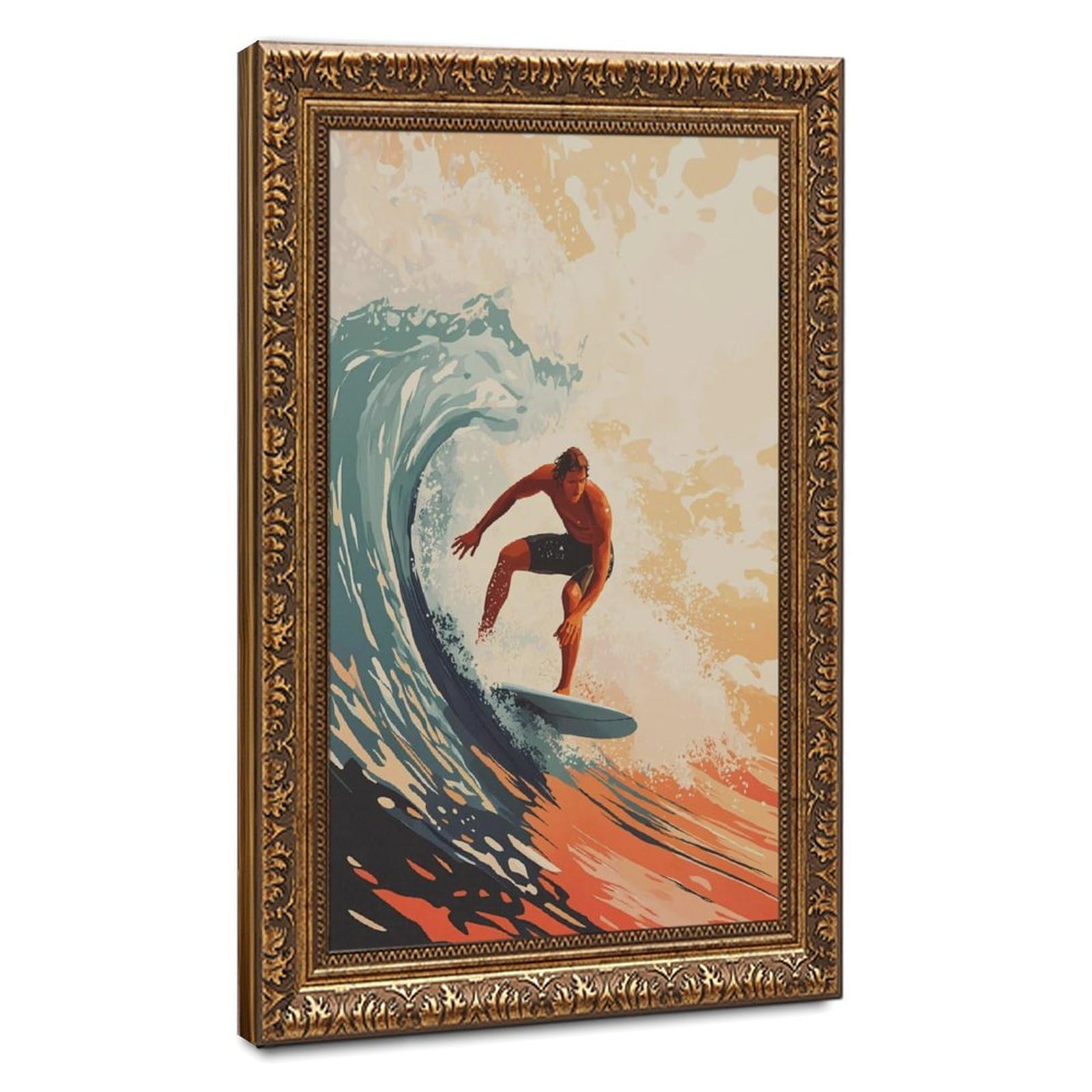 Bareronor Surfer Riding Ocean Wave Canvas Poster Bedroom Decor Landscape Office Room Decor Gift 8" L X 12" W