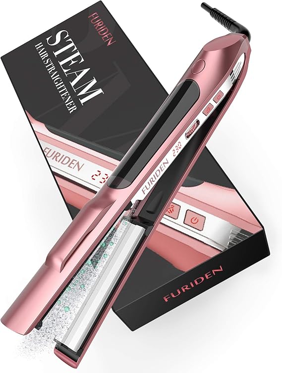 Amazon Co Jp Furiden メンズ 髪 用 スチームストレートヘアアイロン 平らな鉄 髪がデジタルで矯正 用 専門的なセラミック 平らな鉄265 デュアル電圧をled表示 450 サロン高熱1インチ ローズゴールド ビューティー