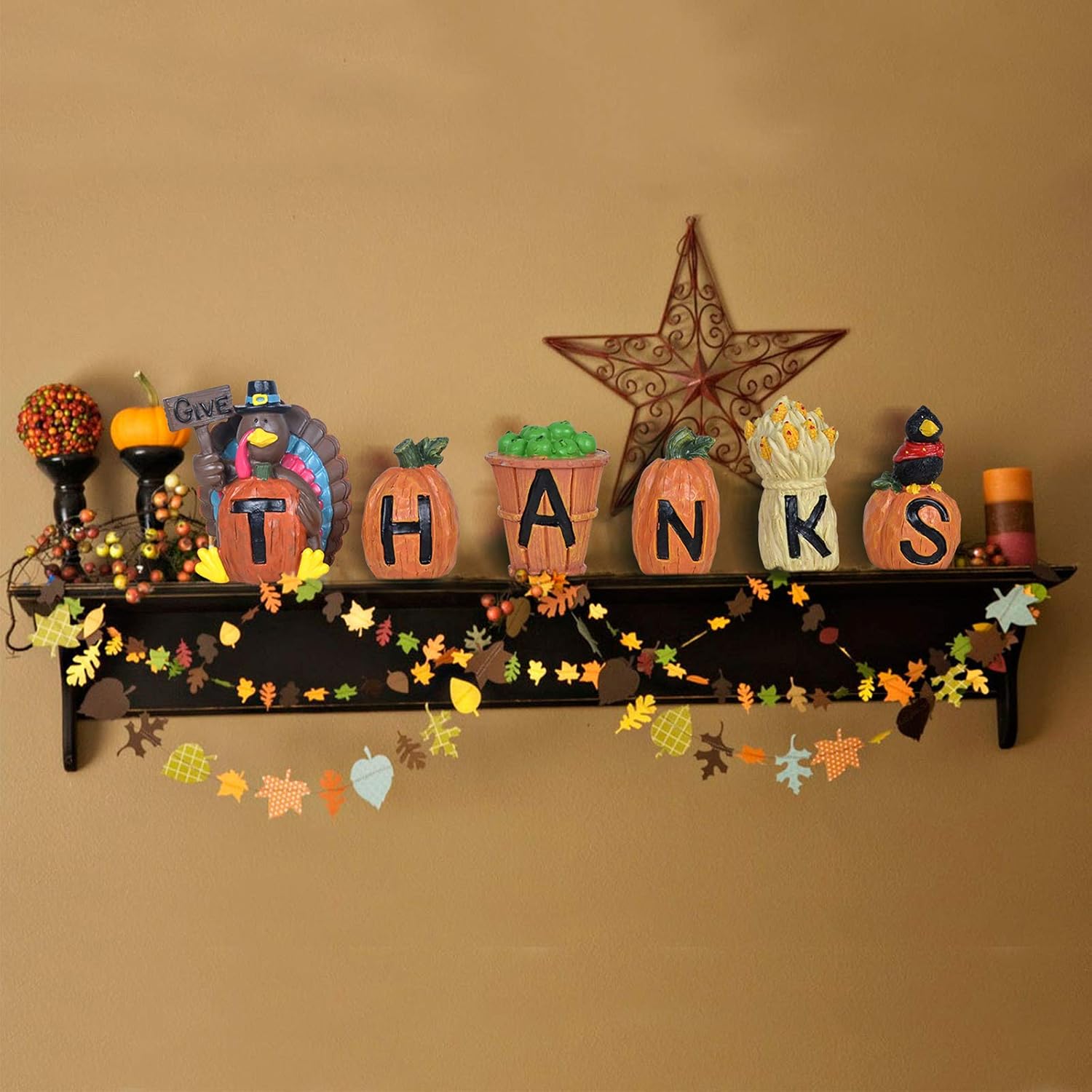 ALLADINBOX 6PCs GiveThanks Thanksgiving Home Decoration Blocks Turkey Signs Figurine Hand-Paint Centerpiece Decor for Fall Gather Blocks Resin Gift Sets