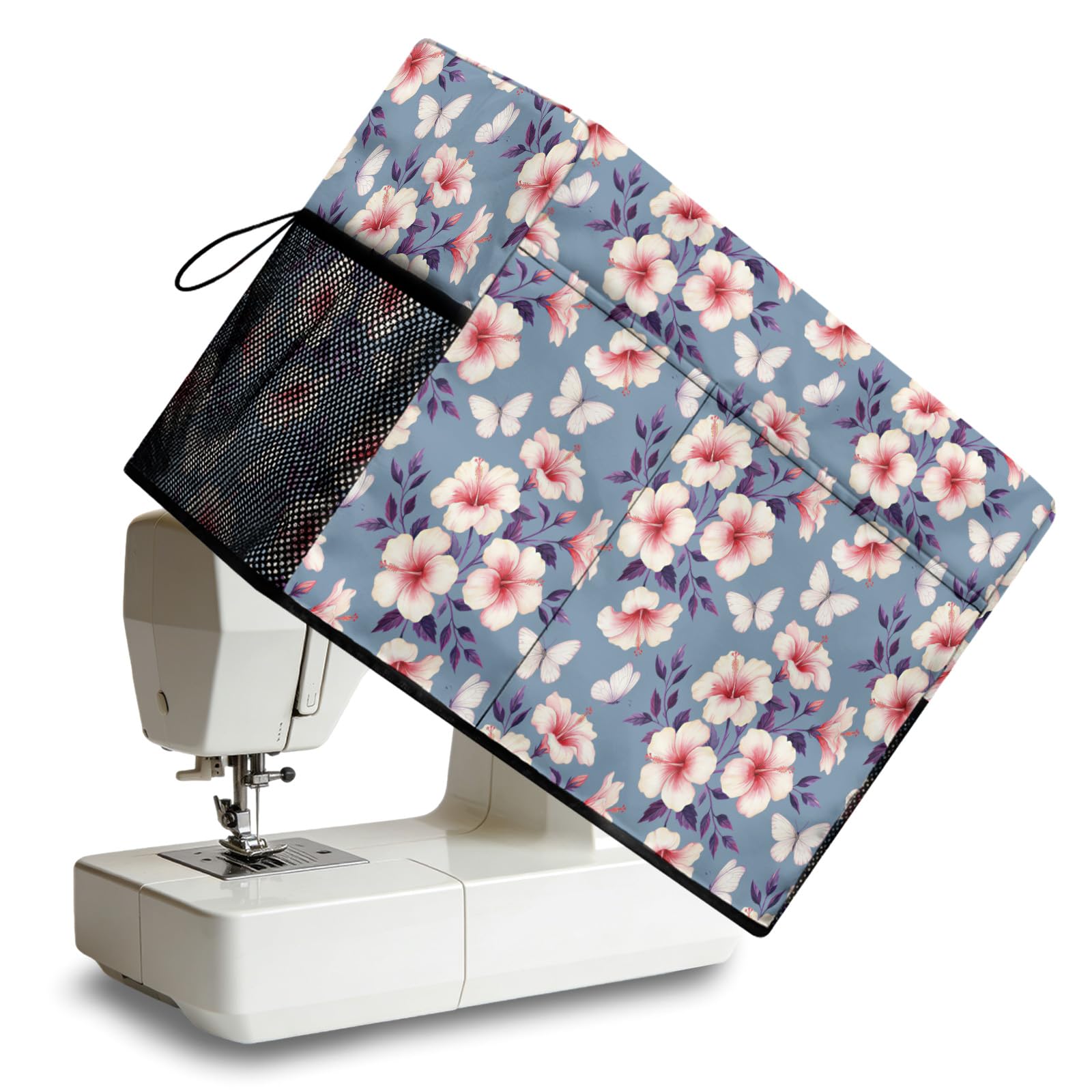 Peacoblue Sewing Machine Cover with Storage Pockets,Hibiscus Flower Sewing Machine Dust Covers for Standard Machines,Protective & Decorative Sewing Machine Case