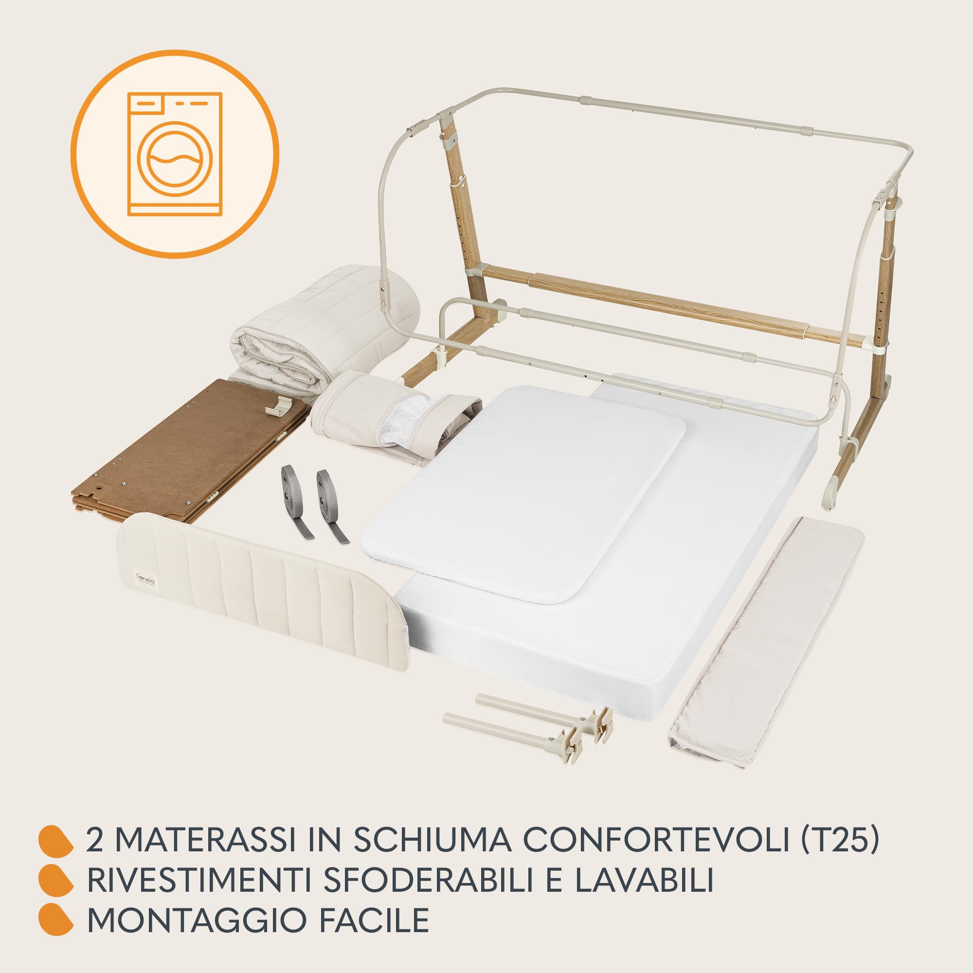 Lionelo Thomi Plus Lettino 5in1 Culla Neonato, Lettino Co-Sleeping, Box Bambini, Letto Junior e Divano, Altezza Regolabile, Materassi in Schiuma T25, Bordi in Rete Traspirante, con Ruote e Accessori