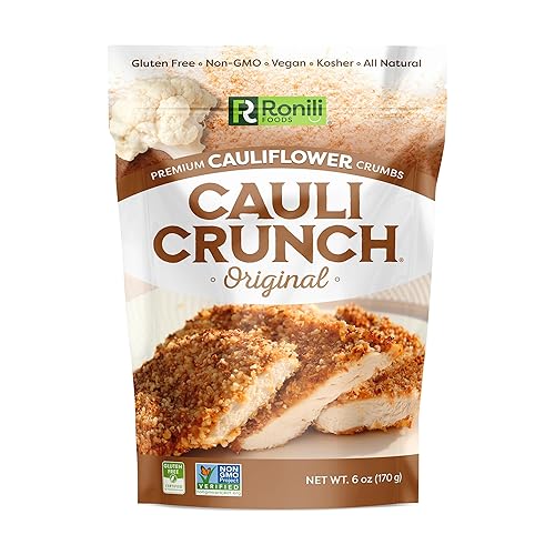 Cauli Crunch Migas de pan de coliflor sin gluten originales – Pan rallado sin pan, certificado sin gluten + sin OMG, vegano, kosher pan rallado,