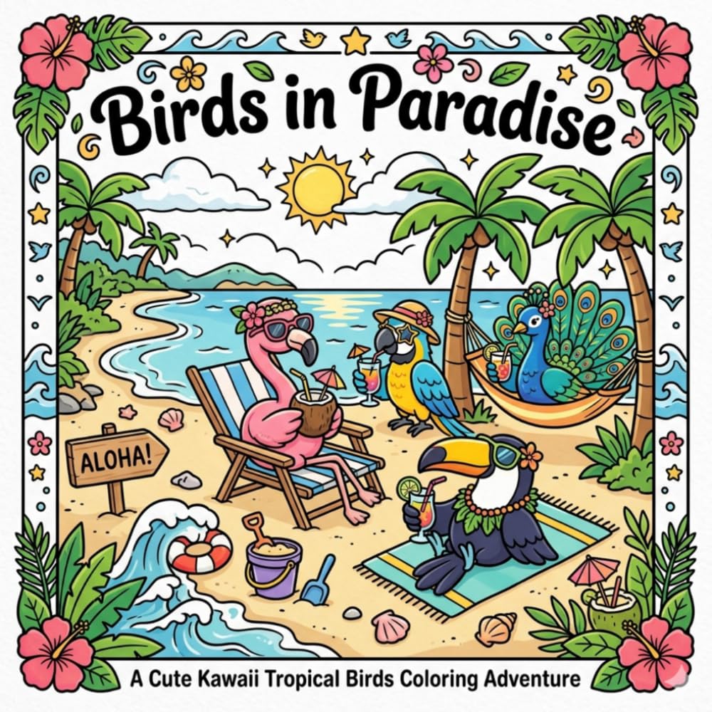 Birds in Paradise: A Kawaii Vacation Coloring Book