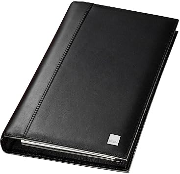 Sigel VZ204 Business Card Organiser, leather Torino, black, with 20 clear plastic pockets, index A-Z, 4-ring-mechanism