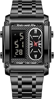 JewelryWe Relógio digital multifuncional homem: Relógio de pulso retangular de duplo movimento hora tripla calendário cronómetro despertador luz impermeável - para lazer negócios presentes