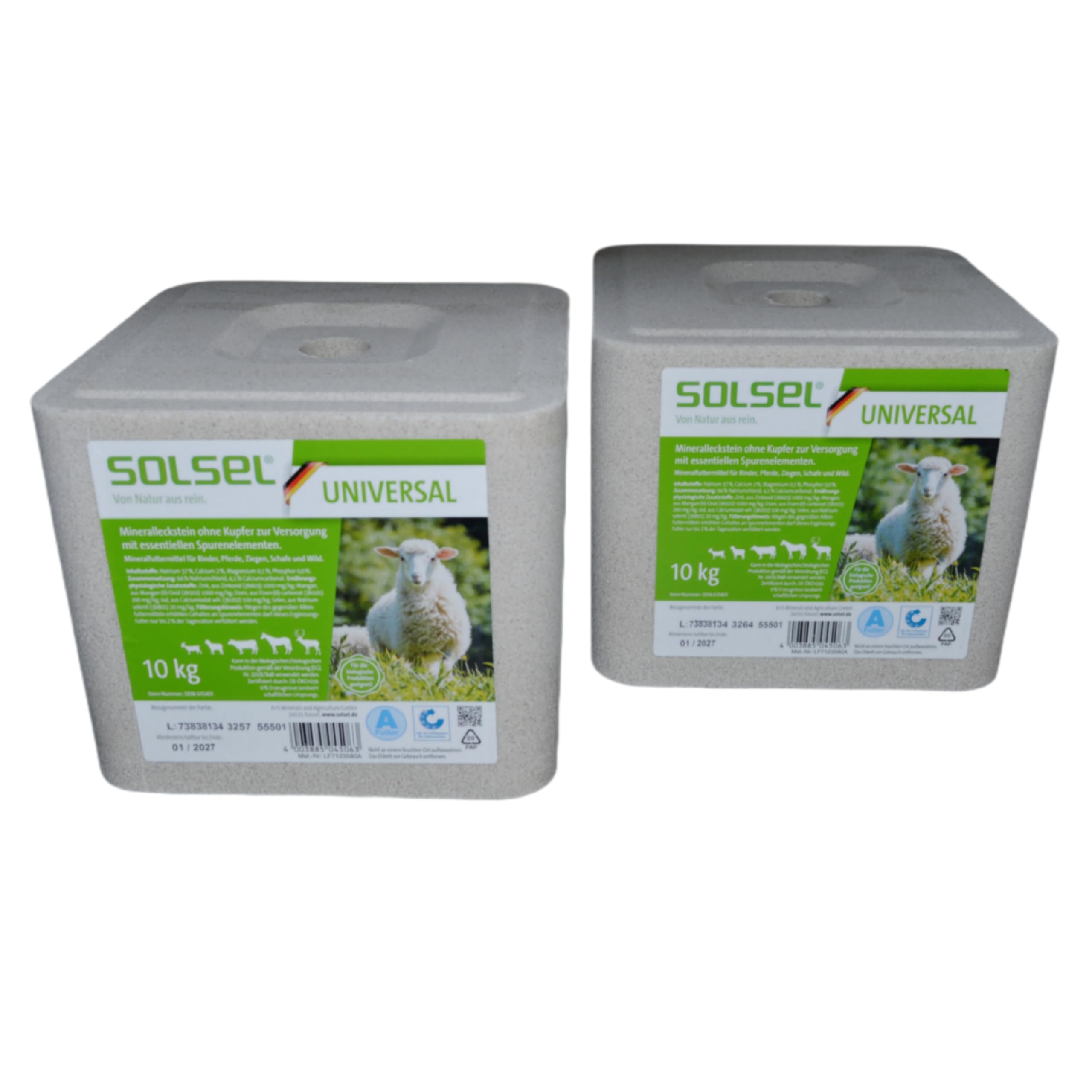 Universal Leckstein Mineralleckstein ohne Kupfer Schafe Ziegen Rinder Wild 2X 10kg (GP 1,25€/kg)