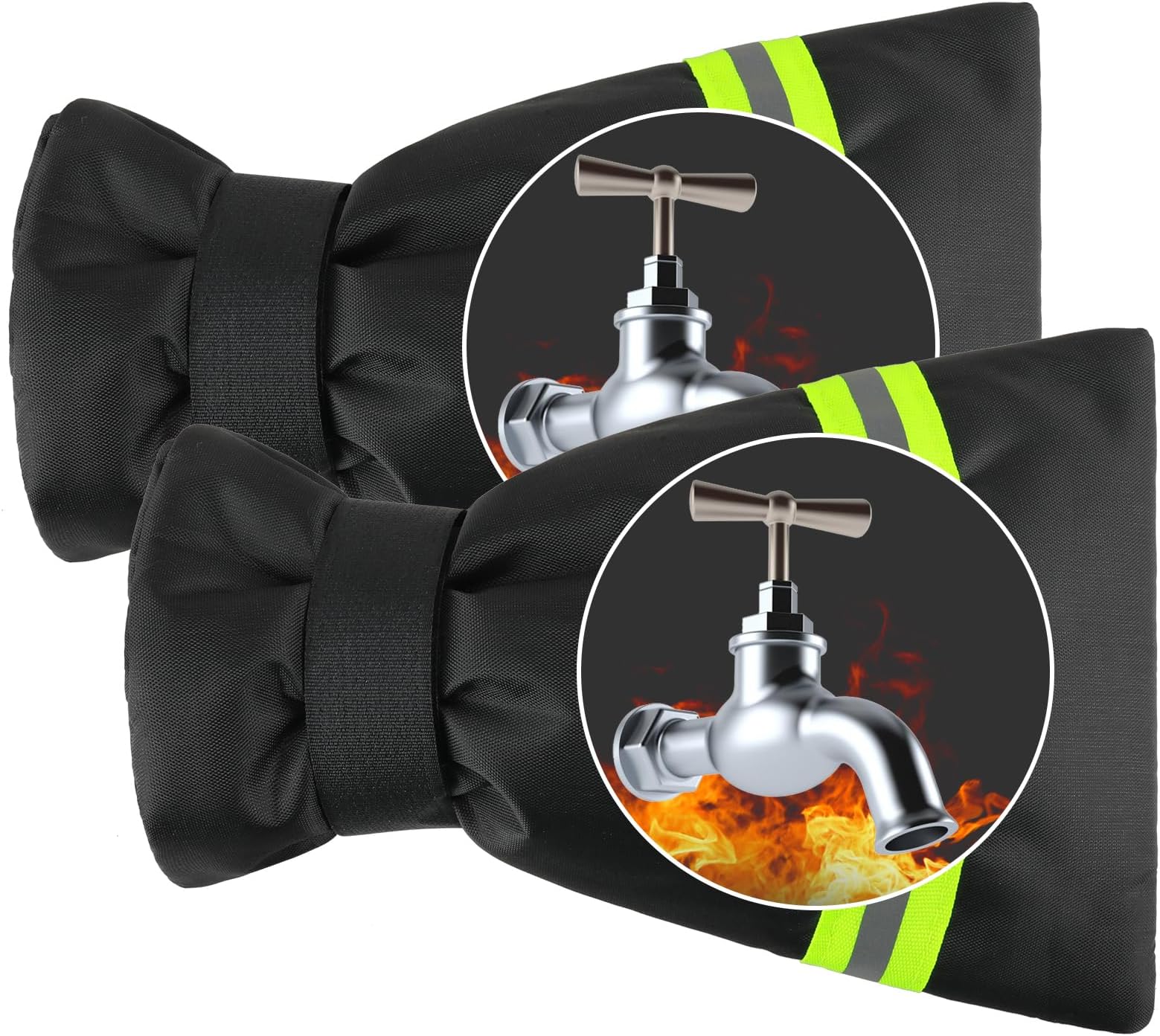 2Pcs Frost Free Outdoor Tap Covers, Outside Water Faucet Winter Covers, Thickened Insulated Tap Cover for Outside Winter with Reflective Strip, Winter Freeze Protection, 6" W x 8.4" H, Black