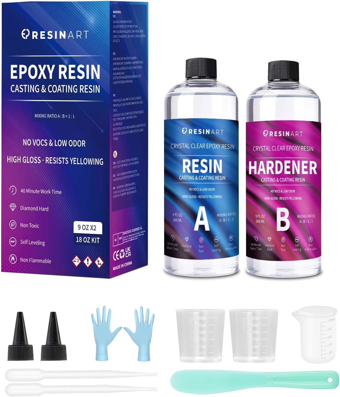 EPRESINART Kit de résine époxy pour débutants, 532ml résine époxy non toxique, résine de moulage