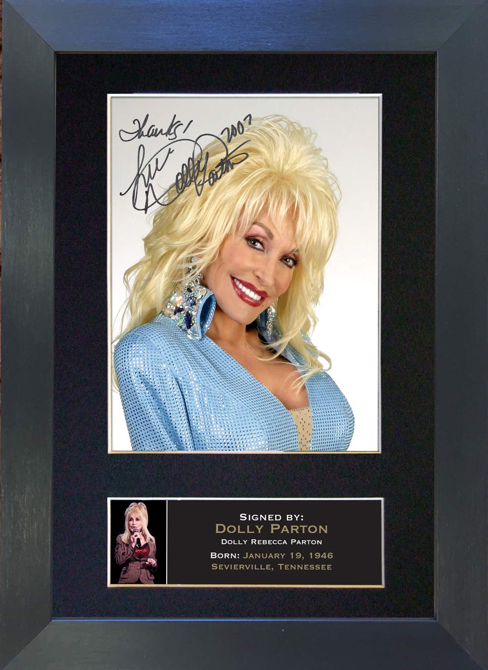 The Autograph Collector Gold,Black Dolly Parton Signed Autograph Mounted Photo Reproduction Print A4 Very Rare (297 X 210Mm) #239 (Black Frame)
