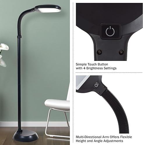 Miniatura 2 de Lavish Home Adjustable LED Floor Lamp with Bendable Neck - Full Spectrum Natural Sunlight LED Lamp for Bedroom and Living Room - Reading, Craft, and