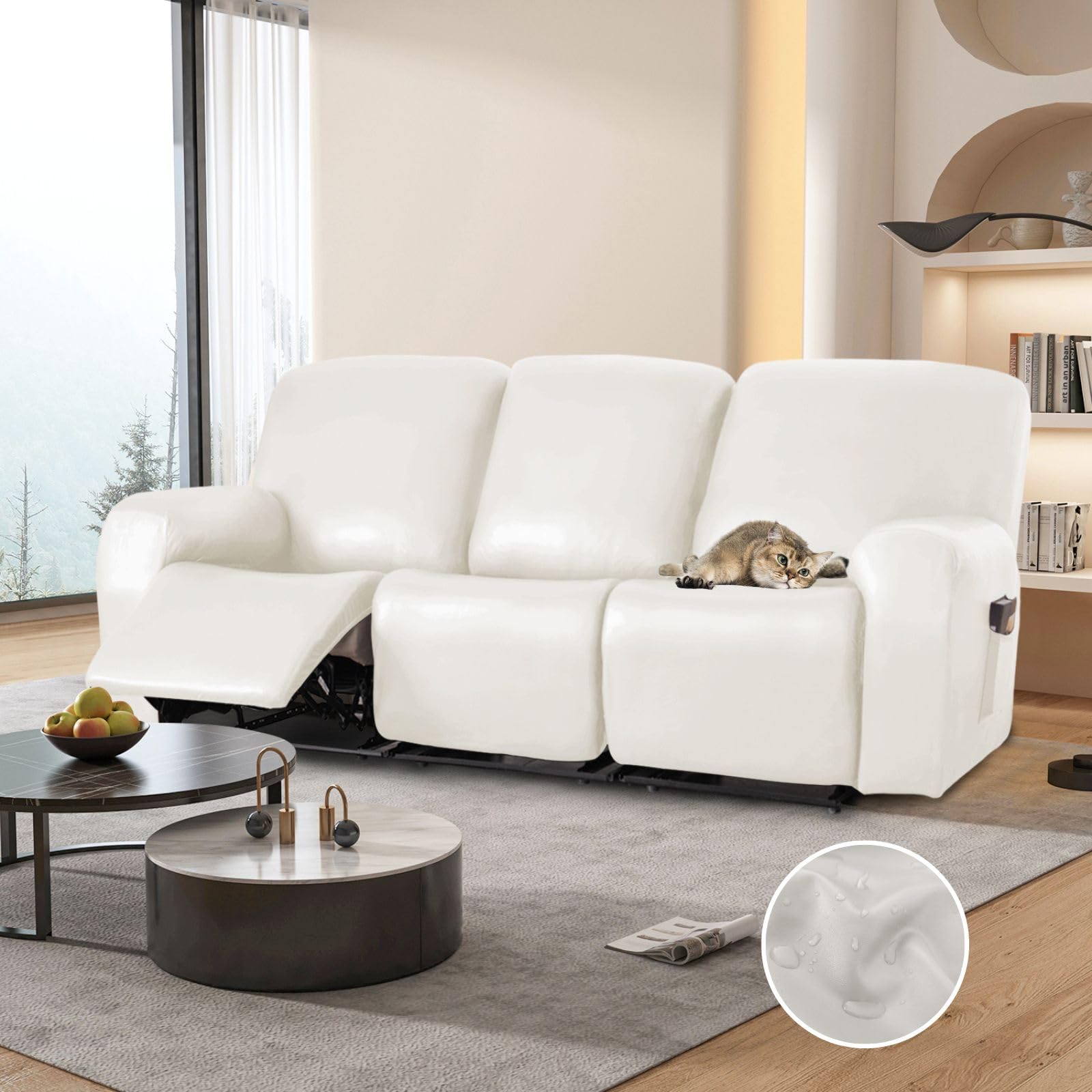 Fundas para sofá de piel sintética 100 % impermeables, 8 piezas, fundas elásticas para sofá reclinable de 2 asientos, con correa elástica antideslizante, protector de muebles para niños,