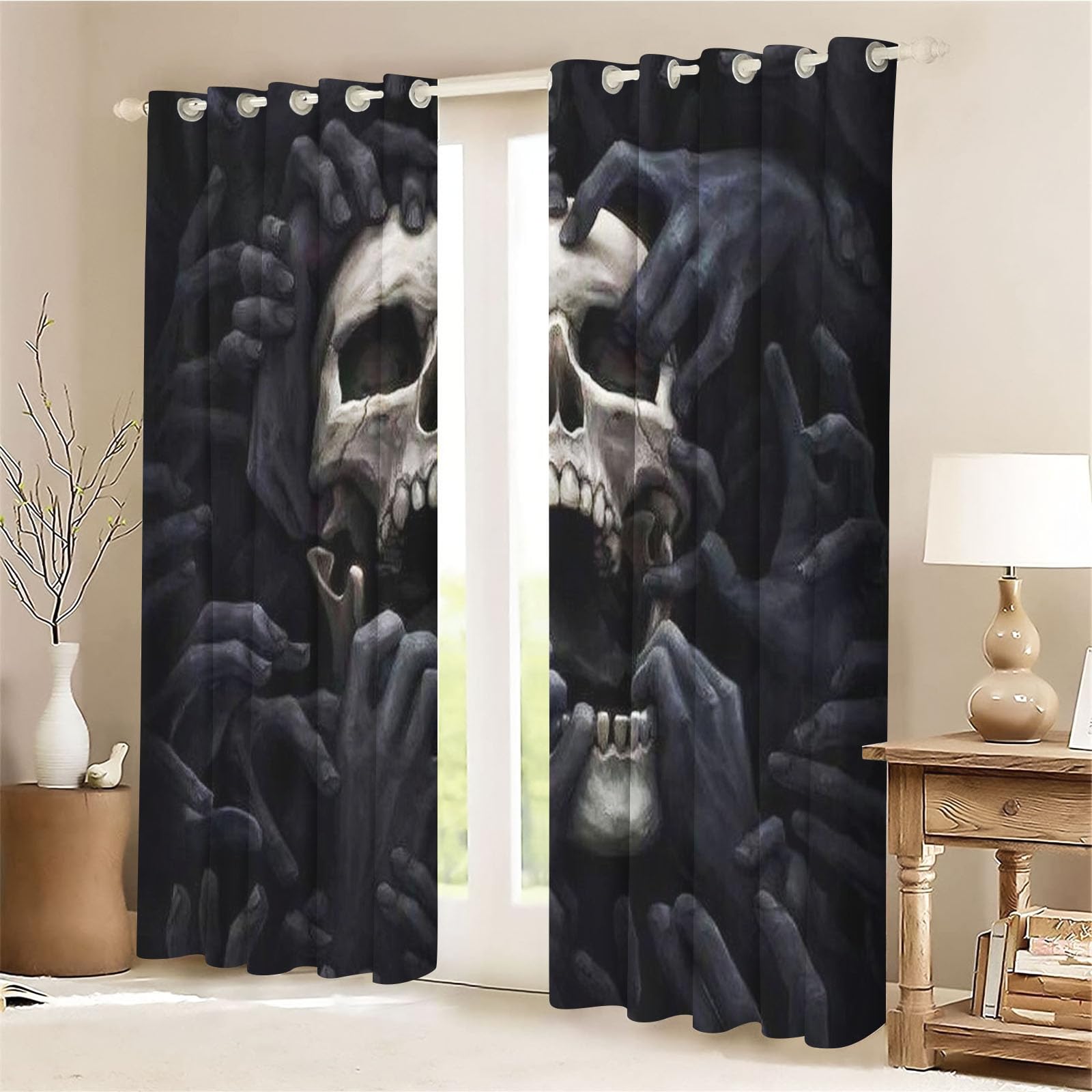 Vorhänge Totenkopf Gardinen Blickdicht mit Ösen Gothic Vorhänge Skull 3D Verdunkelungsvorhäng Totenkopf rosa 2er Set Gardinen für Dekoration (2,280 x 180 cm(2X140x180cm))