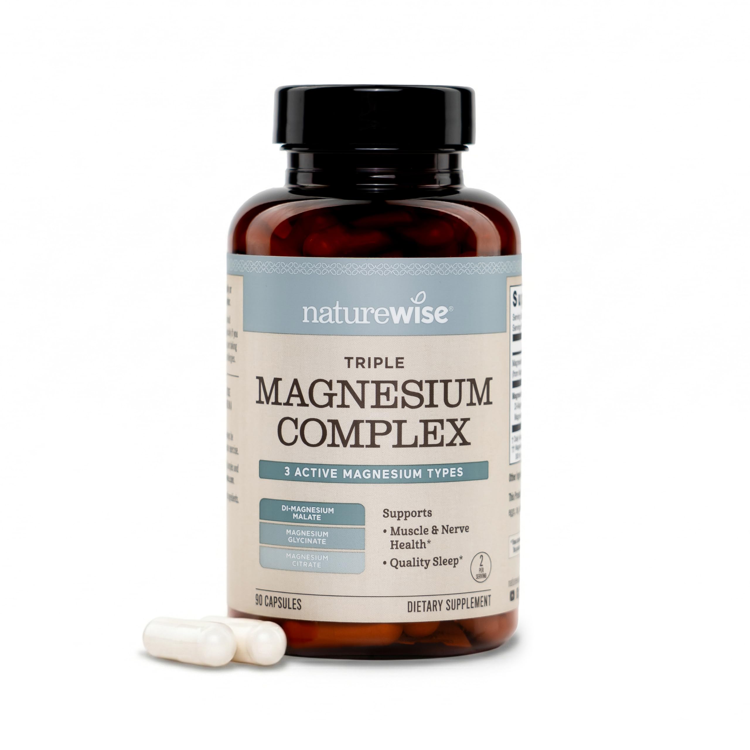 NatureWise Triple Magnesium Complex - Chelated - High Absorption Magnesium Glycinate + Malate + Citrate for Muscle Nerve & Sleep Support - Vegan 90 Capsules