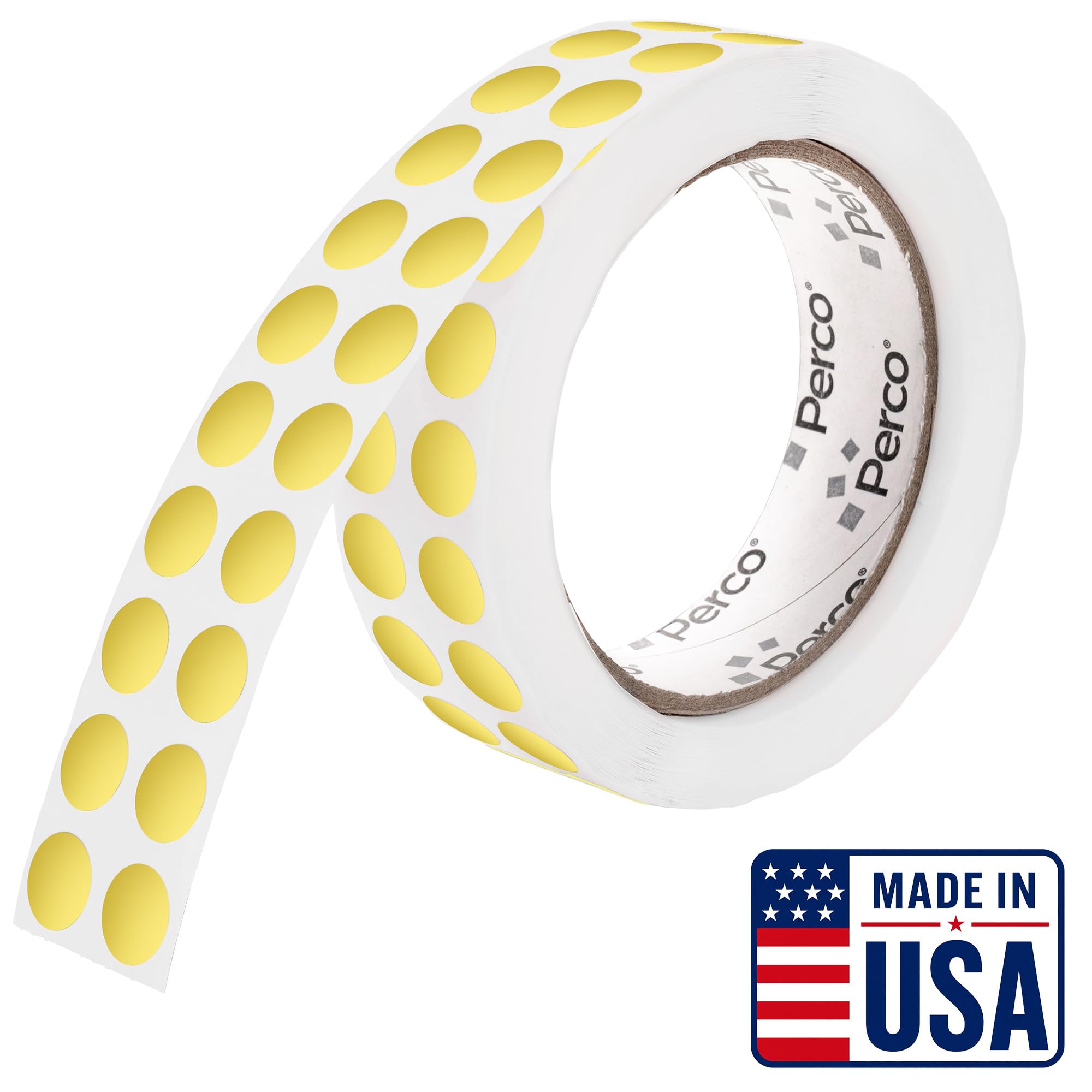 Perco Metallic Gold Round Circle Dot Sticker 1/2-Inch Labels with Easy-Tear Perforation—3,000/Roll—Weddings, Invitations, Events for VIP Marking, Rewards &amp; Premium Accents, Strong Adhesive—Made in USA
