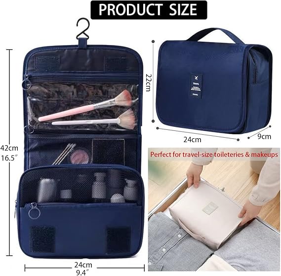 Travel Hanging Toiletry Wash Bag, Veyarien Folding Waterproof Makeup Cosmetic Bags Organizer for Women Ladies Girls (Beige)