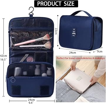 Travel Hanging Toiletry Wash Bag, Veyarien Folding Waterproof Makeup Cosmetic Bags Organizer for Women Ladies Girls (Beige)