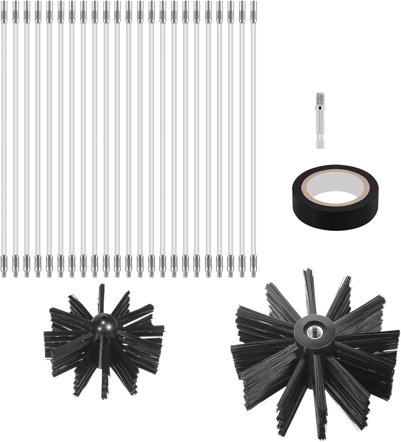 VALICLUD Chimney Cleaning Brush Set 30ft with 4” 6” Heads Dryer Vent Cleaner Tool Kit Flexible Rods Fireplace Sweep Brush Kit with Hex Connector and 10m Tape for Home Vent Cleaning