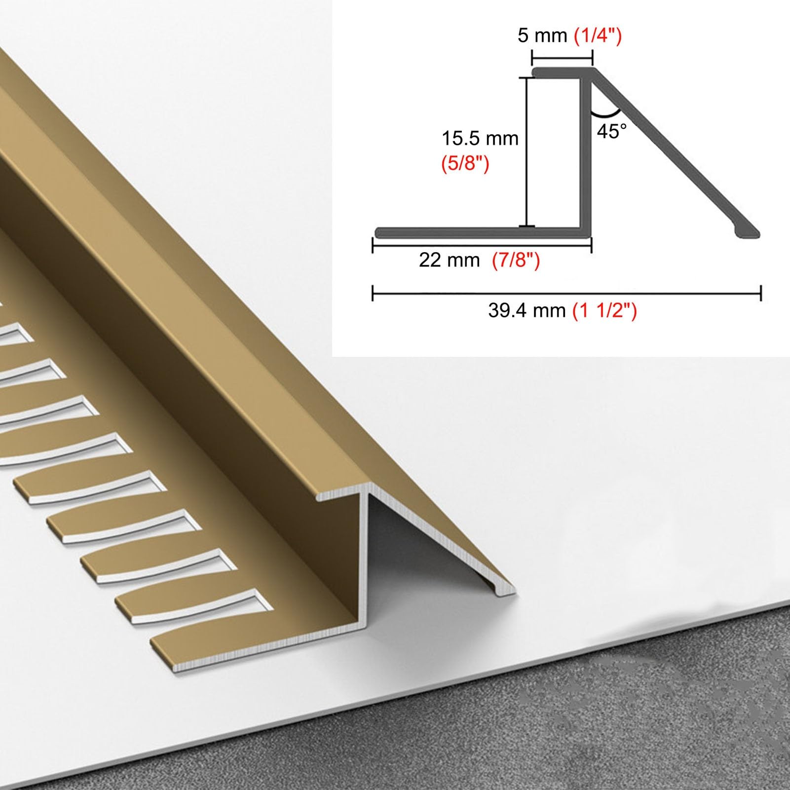 Perfil de Transición para Suelo Perfil de Transición Metálico para Suelos Irregulares, Separador de Umbral de Aluminio, Perfil de Remate para Transición de Madera a Baldosa(Gold)