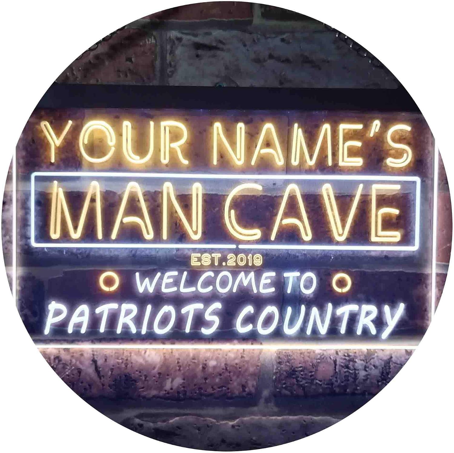 ADVPRO Personalized Your Name Est Year Theme Patriots Country Man Cave Bar Dual Color LED Neon Sign White & Yellow 24" x 16" st6s64-qf1-tm-wy