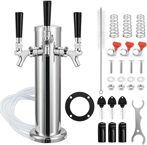 FERRODAY Dispensador de torre de cerveza de 3 grifos, torre Kegerator de 3 pulgadas, torre de barril de cerveza de 3 pulgadas, kit de piezas de