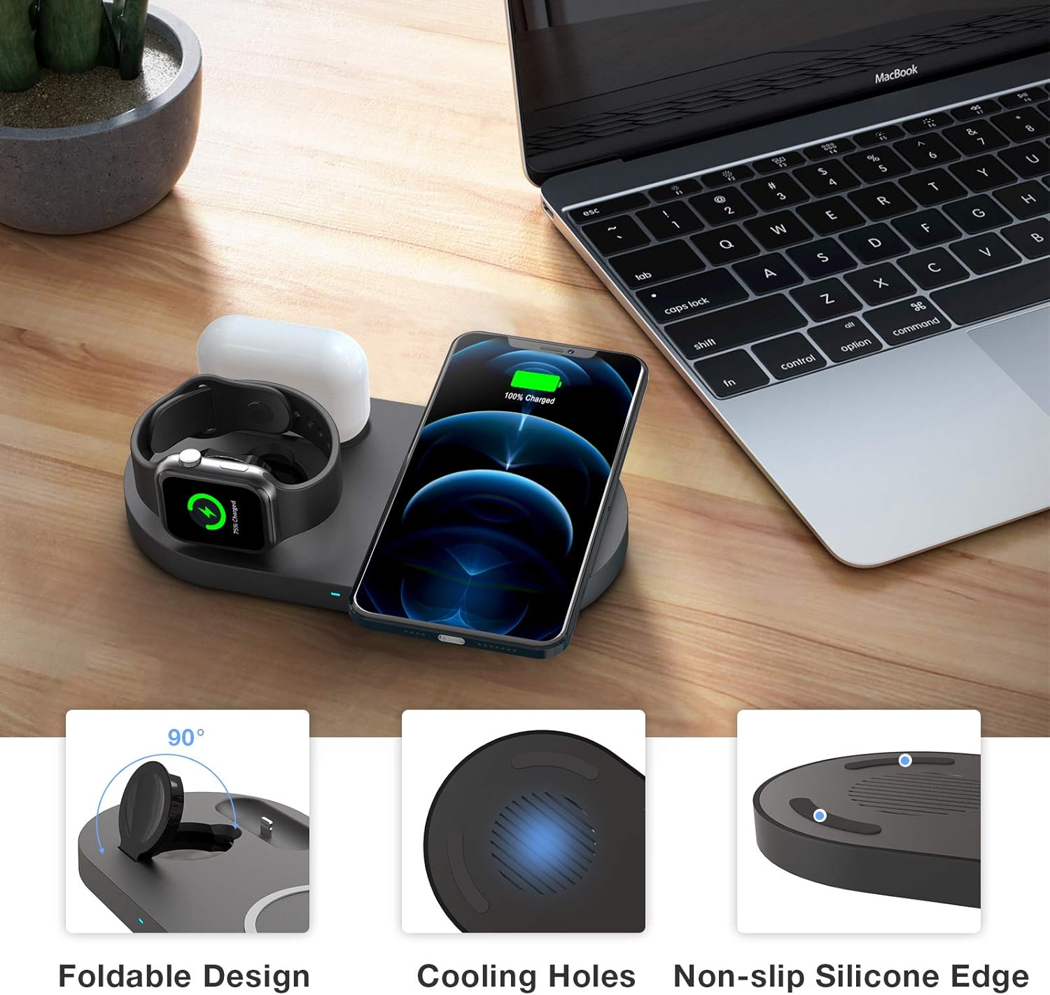 Exclusive Discount 60% Price Wireless Charger,23W Fast Wireless Charging Station,3 in 1 Qi-Certified Charging Pad Stand for iWatch SE/6/5/4/3/2 Airpods 1/2/Pro iPhone 12/12 Pro/12（with Adapter）