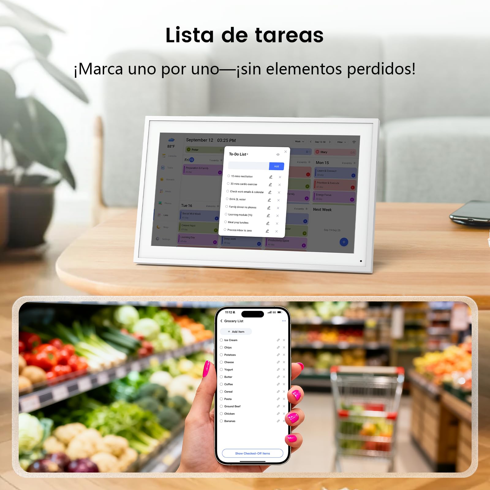 Planificador familiar digital de 15,6 pulgadas, pantalla táctil Full HD, con calendario de pared, marco de fotos (1920 x 1080), reloj, planificador, planificador de comidas para familia y personas