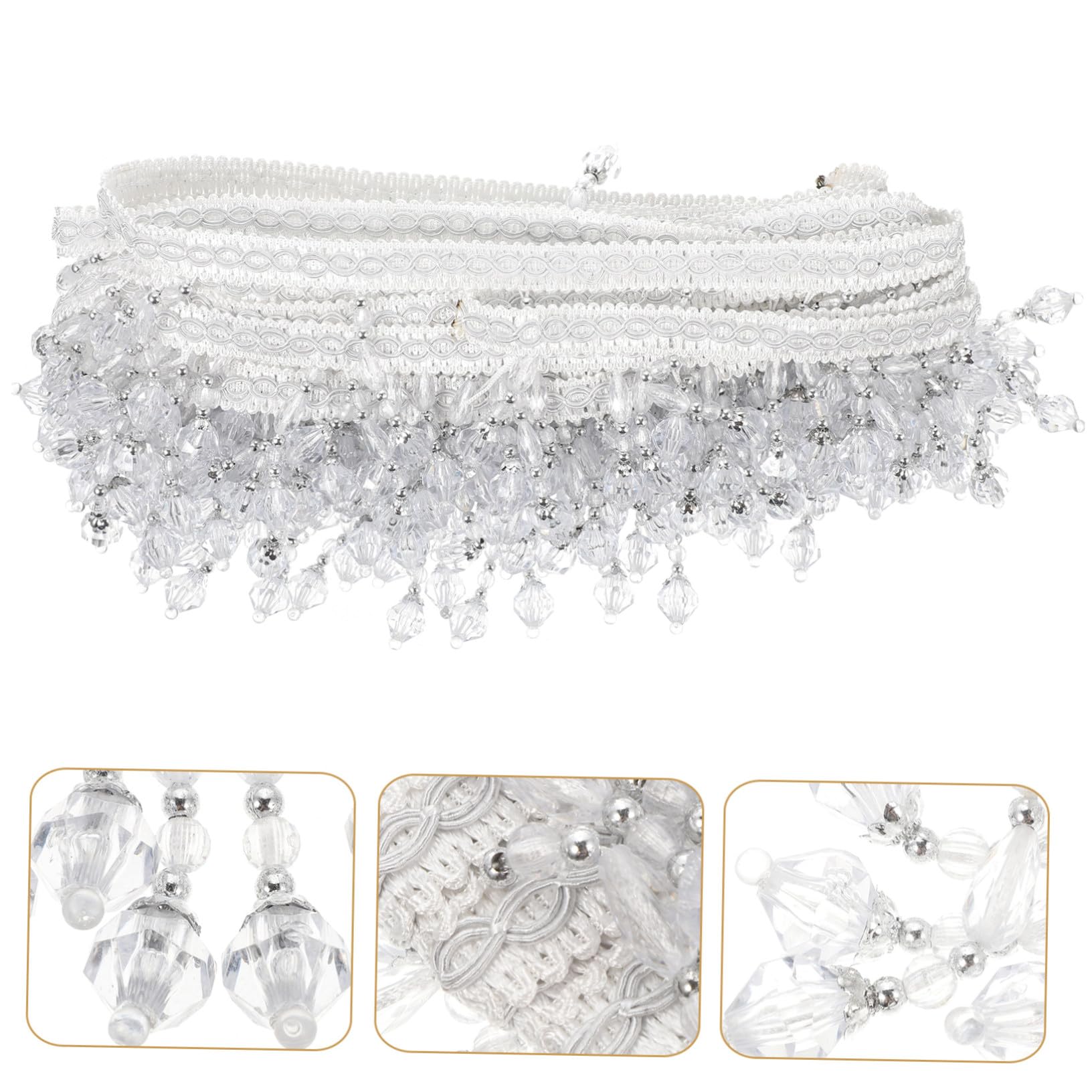 Frange à Perles avec Glands pour Rideaux Garniture Blanche Accessoire Décoratif pour Stores Romains et Couture DIY