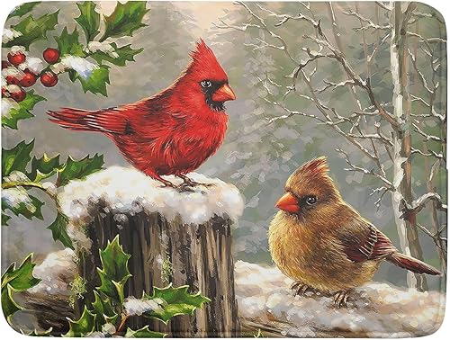 Miniatura 1 de Winter Cardinals - Tapete de secado de platos para encimera de cocina, tapete de secado de platos de microfibra Merry Christmas de 18 x 24 pulgadas,