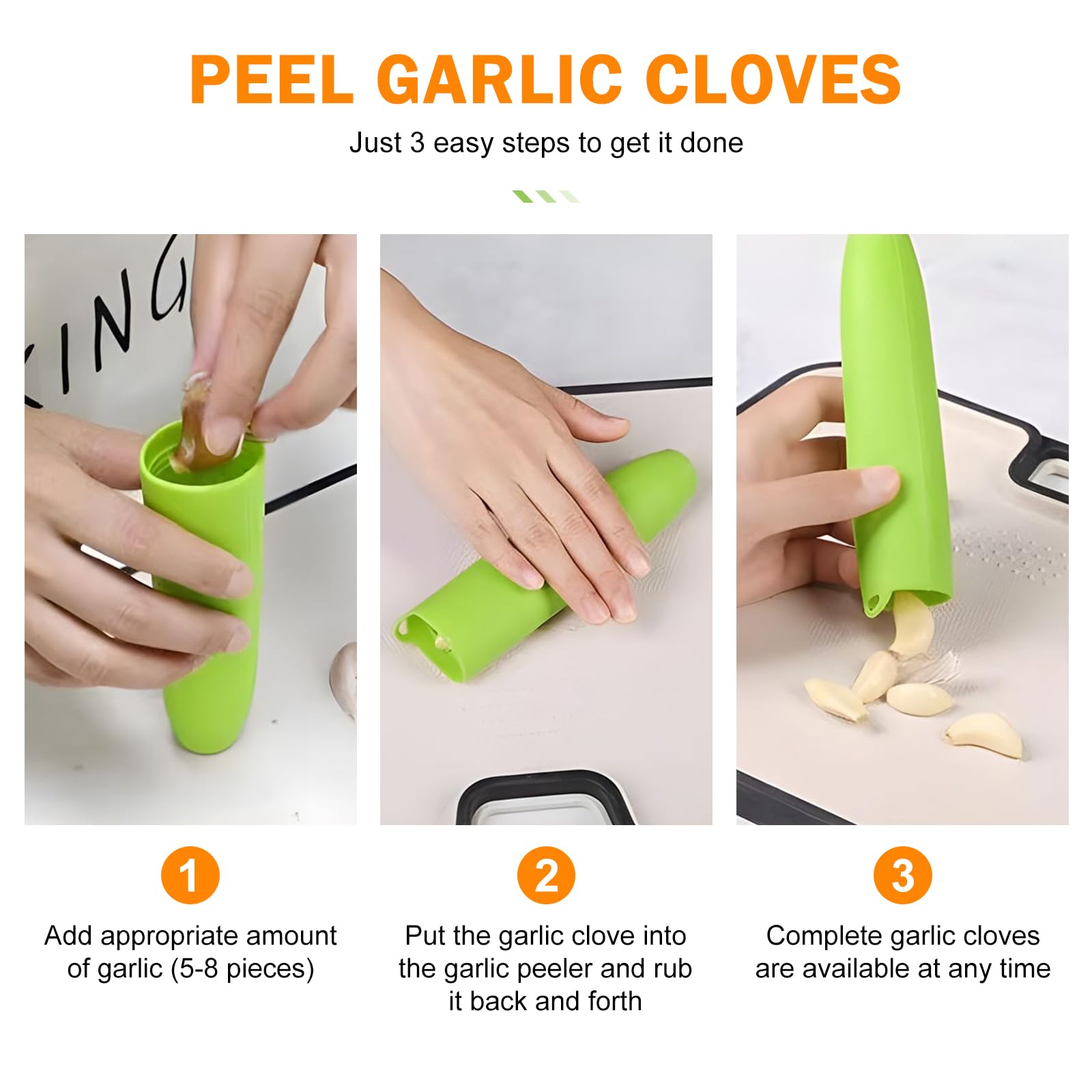 Generic DSP001 éplucheur d'ail en silicone ; Lot de 3 ; Tube d'épluchage d'ail ; Silicone de qualité alimentaire, sans BPA, pas de décoloration, agréable au toucher.
