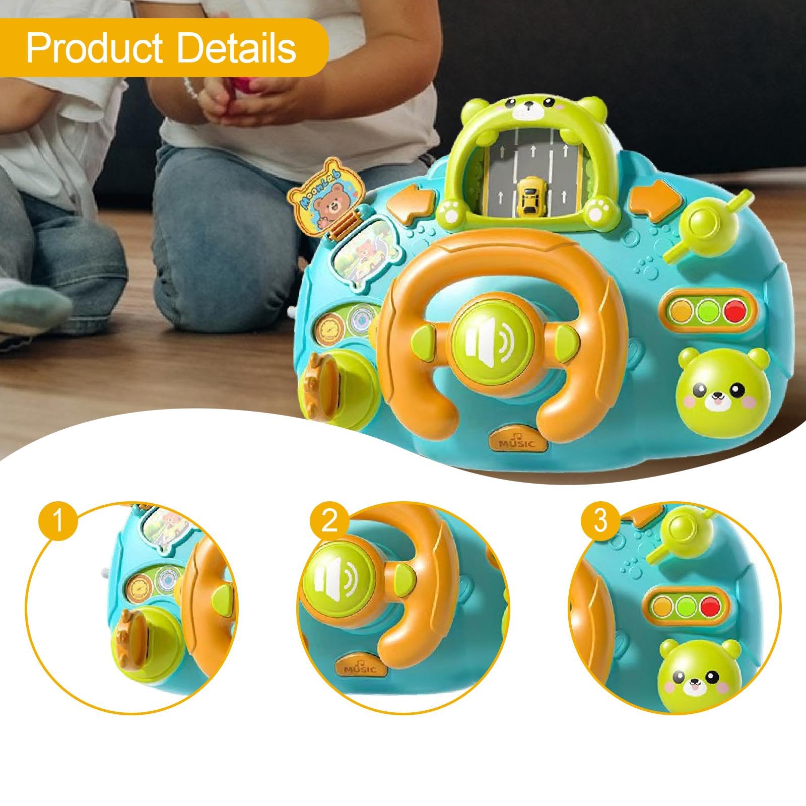 Volante per Bambini con Tore di Guida, Il Giocattolo di Guida per Il Gioco di Ruolo: Spingere, premere e ruotare. Adatto ai Bambini in, Blu
