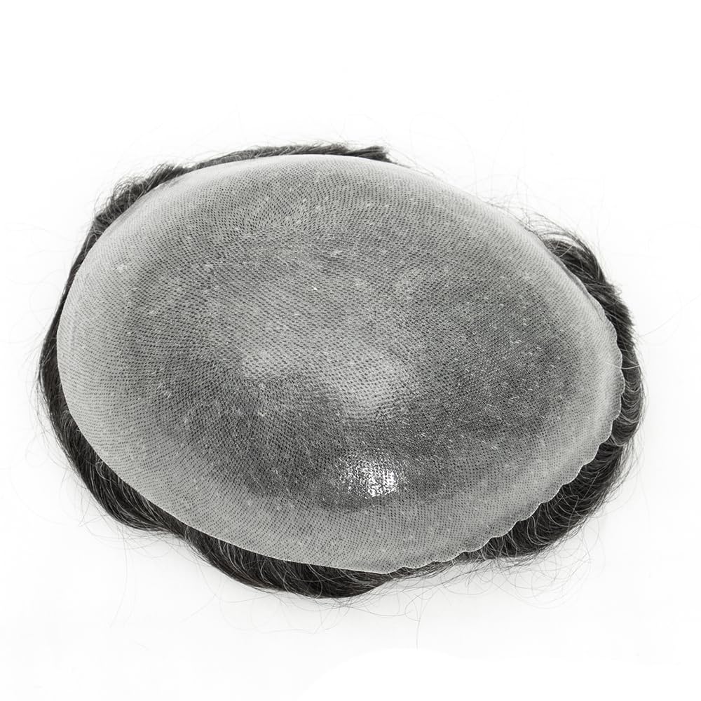 Tupecik męski Toupee Hair for Men 0.06mm Poly Skin Human Hair Men's Toupee Durable PU Toupee Hair System for Men Peruki(Dark Ash Blode,7x9)