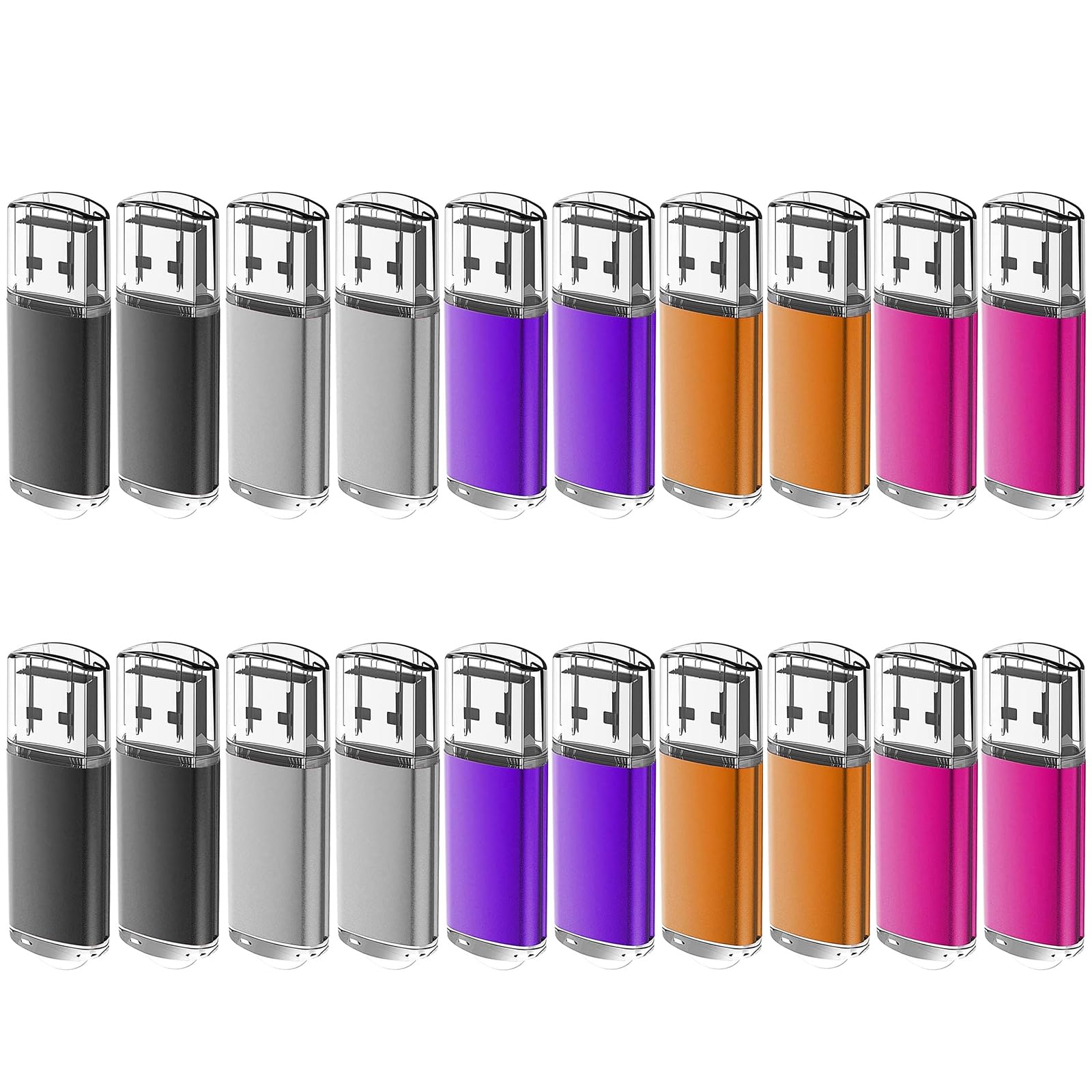 EASTBULL USBメモリ 512MB 20個セット フラッシュメモリー USB2.0 フラッシュドライブ キャップ式 防塵性能優れ ストラップ付き LEDライト付き (512MB 5色)