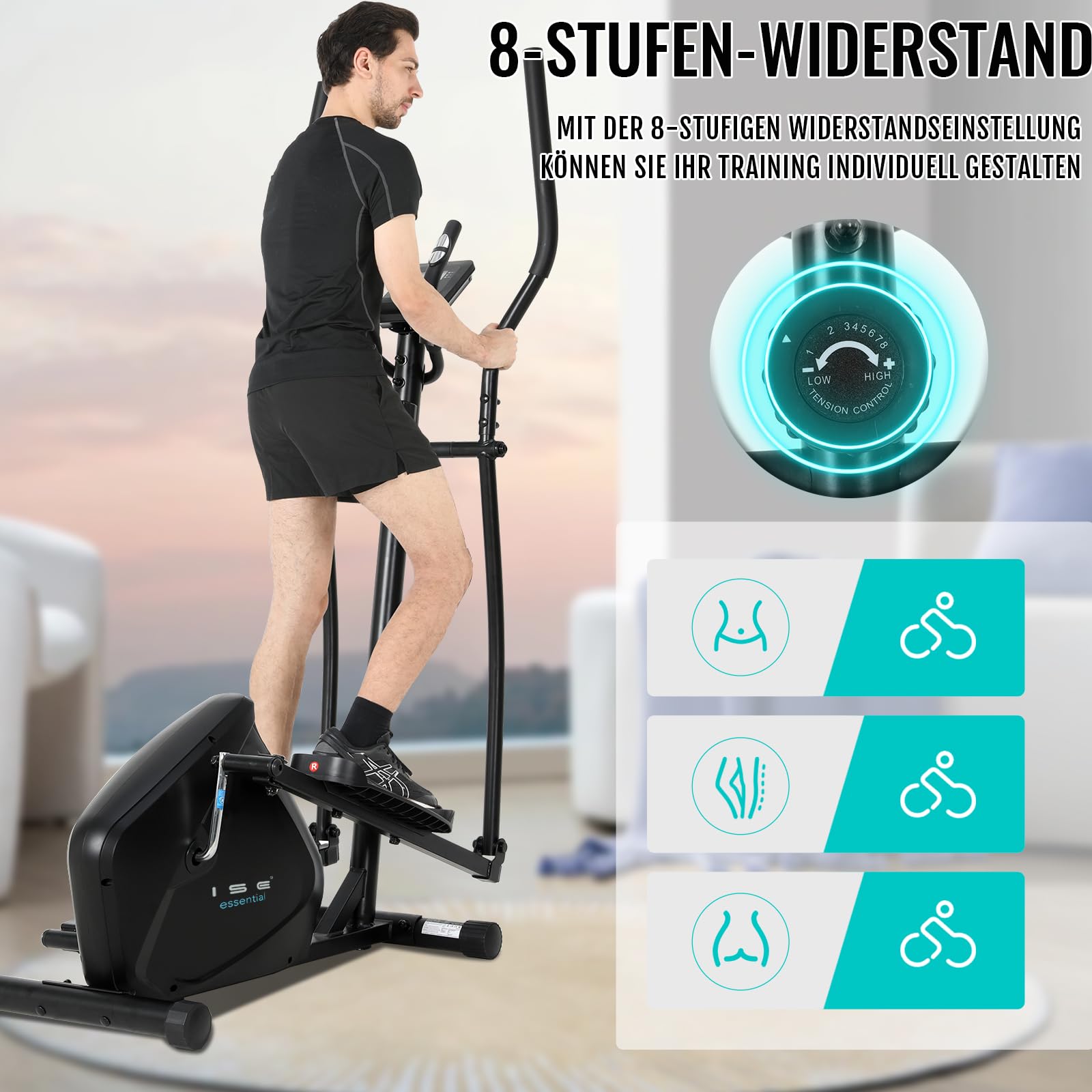 ISE Orbitrek o długości kroku 28 cm do domu, ultralekki trenażer eliptyczny z 8-stopniowym oporem, magnetyczny trener eliptyczny, składany z monitorem LCD, czujnikami tętna