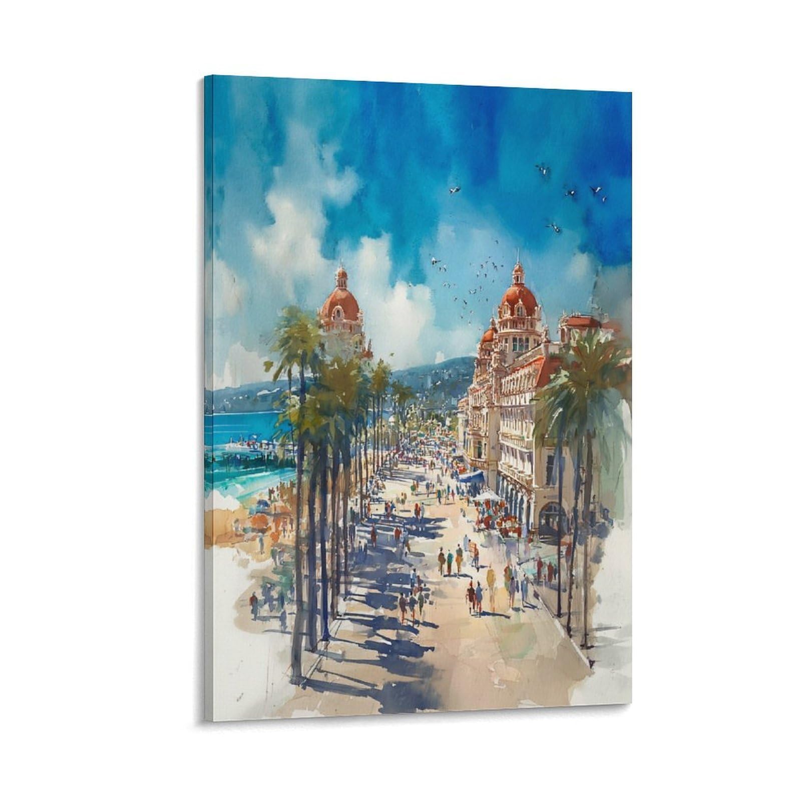 XWYMXZ La Jolla Coast Watercolor Painting San Diego Coastal Poster 24x36inch(60x90cm) Vintage Watercolor Canvas Art