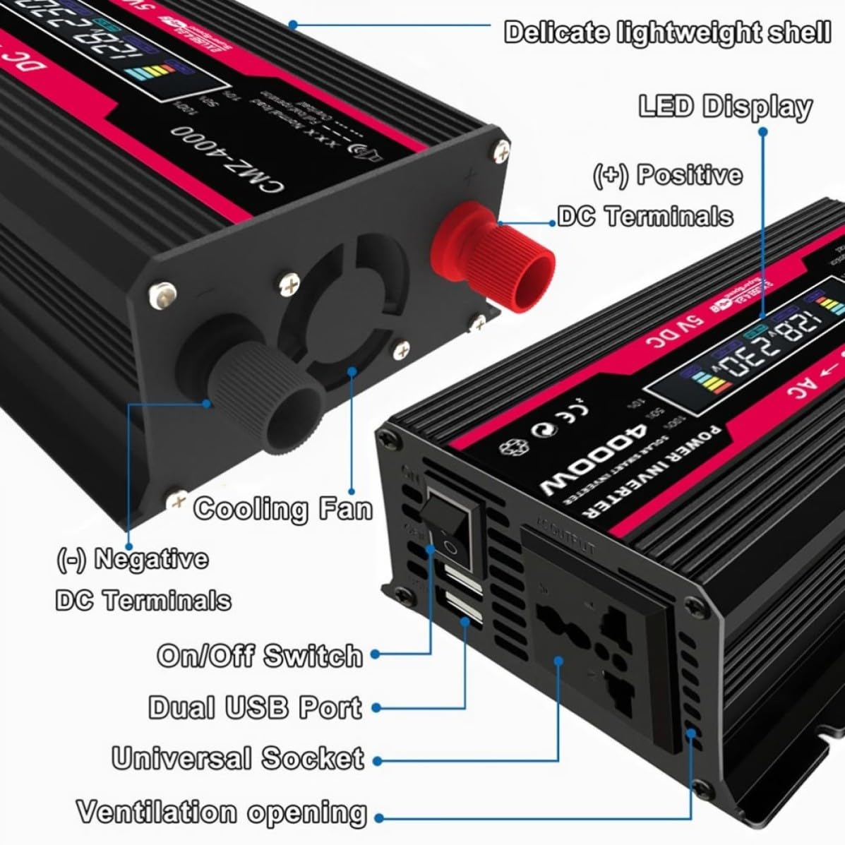 Inverter per Auto 12v 220v 4000w con Display Lcd Digitale