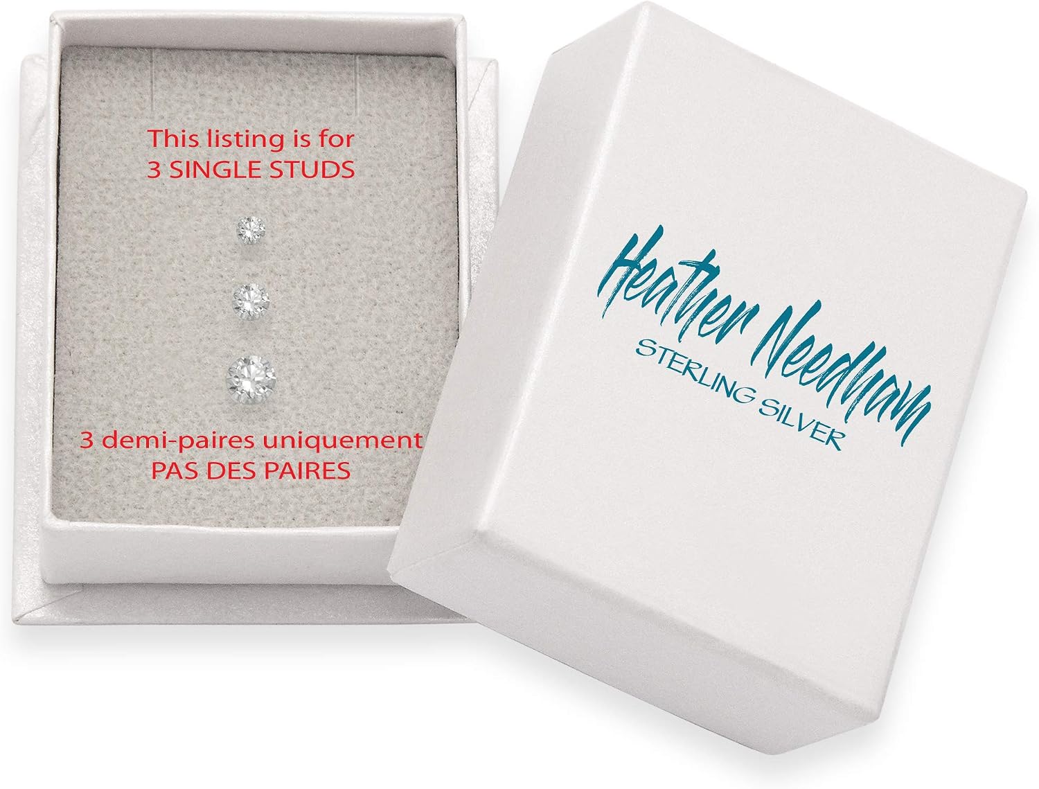 Set of 3 Single Sterling Silver Cubic Zirconia Earrings (NOT works, Singles), Total 3 Round Stud Earrings - Image 3