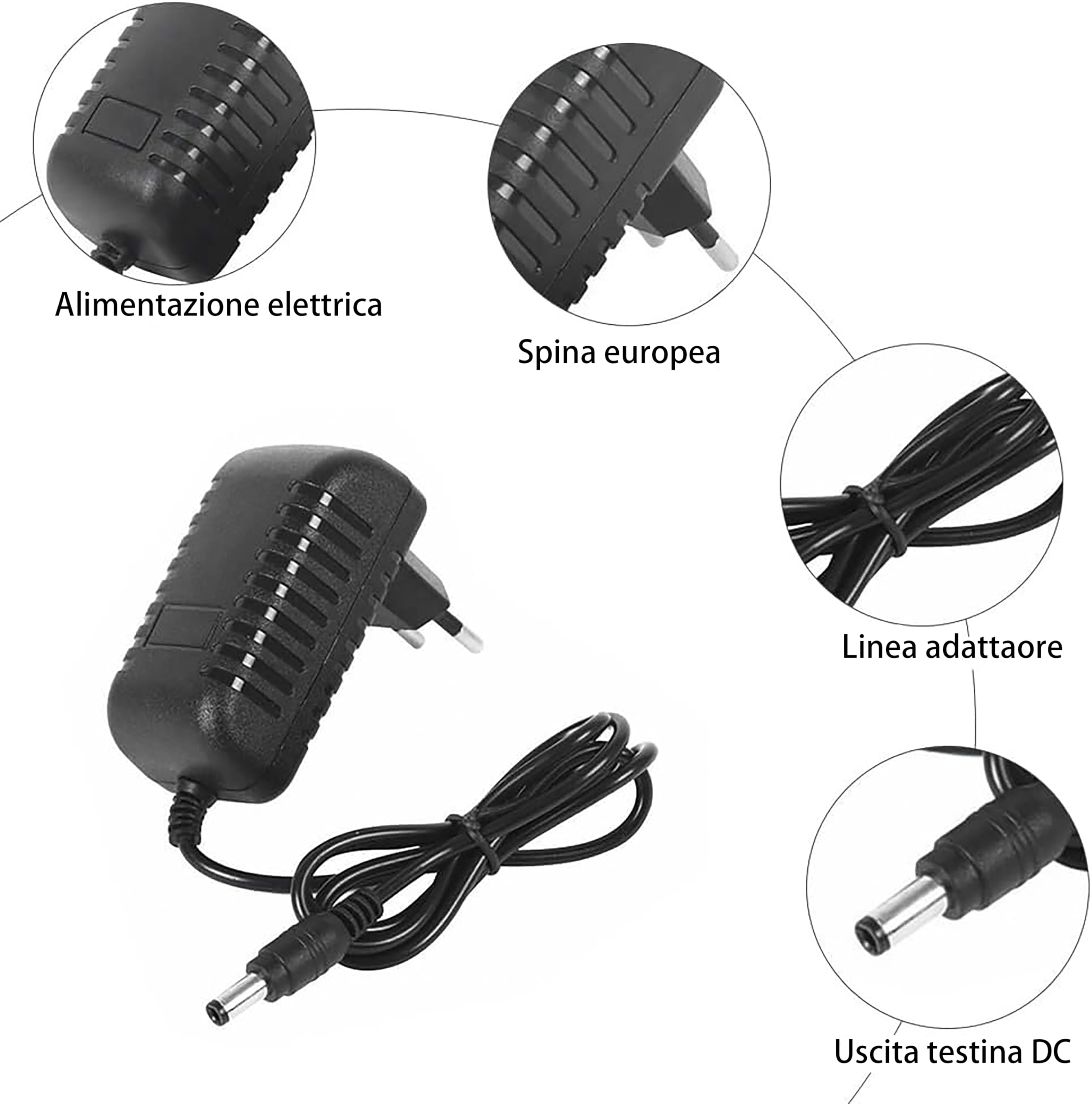 Alimentatore 12V 2A con Spina EU Adattatore AC/DC 100-240V a DC 12V Connettore 5.5x2.1mm Trasformatore Universale