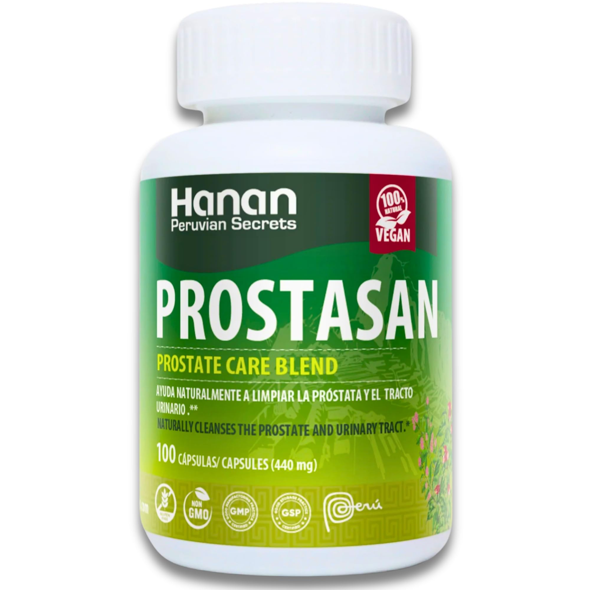 Hanan Prostate Supplements for Men 100 Capsules - Prostasan Blended with Annatto, Humanpinta, Cat's Claw, Horsetail and Soldier's Herb - Prostate Health from Peru