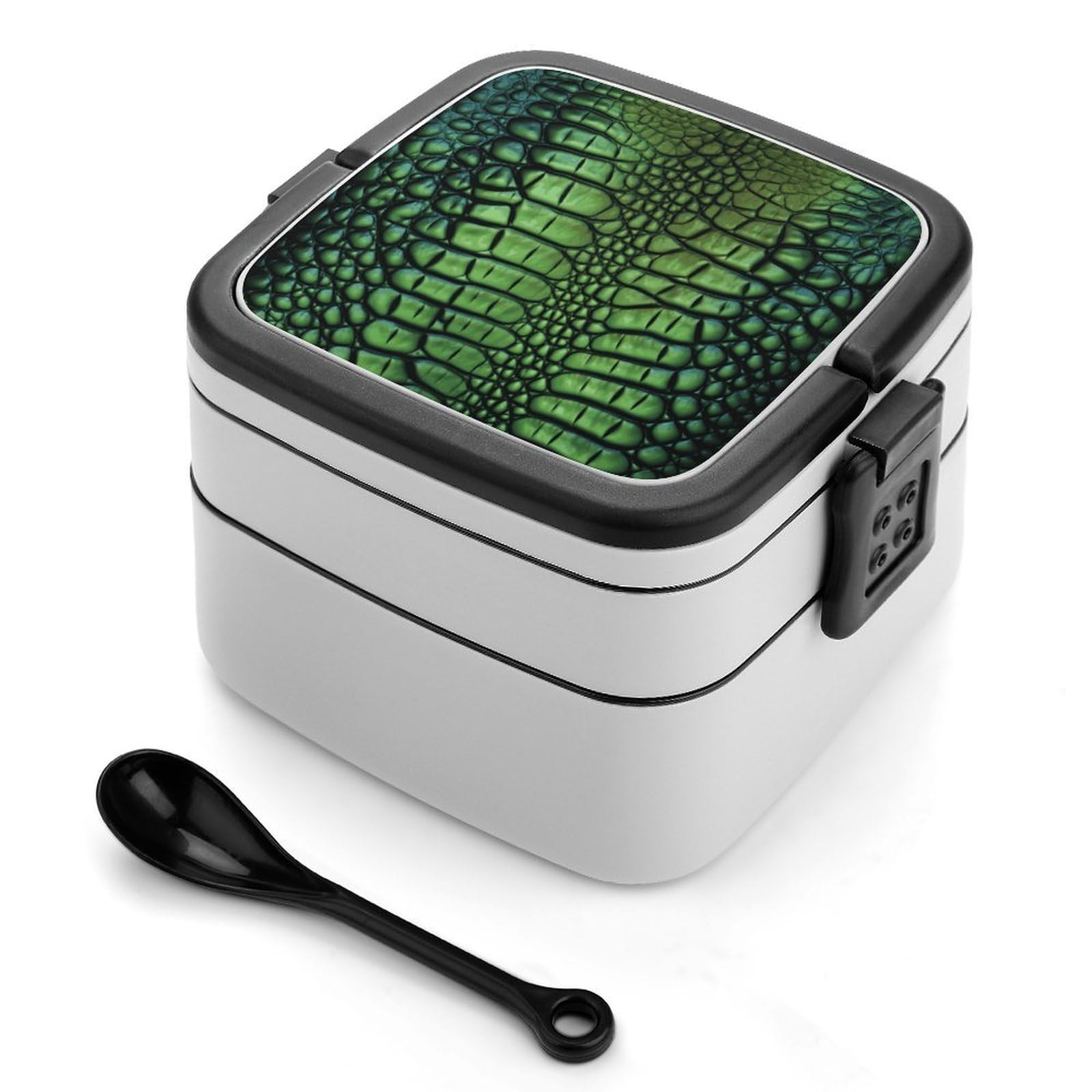 JTREHY Alligator Skin Lunch Box Double-Layer Portable Lunch Container Stackable Large Capacity Leakproof Bento Box for Dining Out Work Picnics Travel