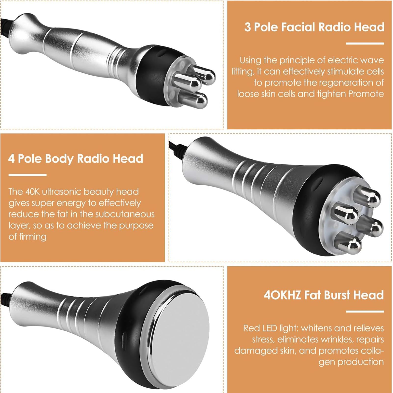 Dispositivo Adelgazante 40K,Dispositivo de Masaje Corporal 3 en 1, máquina de radiofrecuencia, Equipo de Belleza, masajeador Adelgazante Facial,para Tonificantes y moldeadores