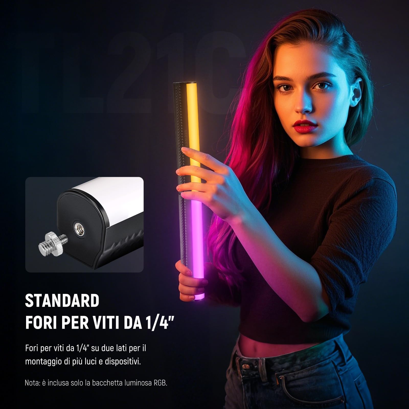 NEEWER Barra Luminosa RGB con Treppiede da Tavolo, Controllo APP, Stick Luce Magnetico per Foto Video, Luce Tubo LED a Colori Dimmerabile 2500K-8500K CRI95+ 17 Scene per Vlog, Batteria 2550mAh, TL21C