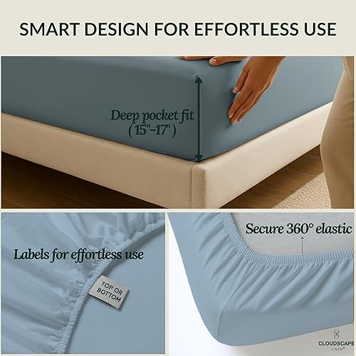 Miniatura 5 de Cloud Scape Linen - Sábanas 100% de algodón egipcio tamaño individual, juego de 3 piezas de ropa de cama de lujo, 400 hilos, calidad de hotel,