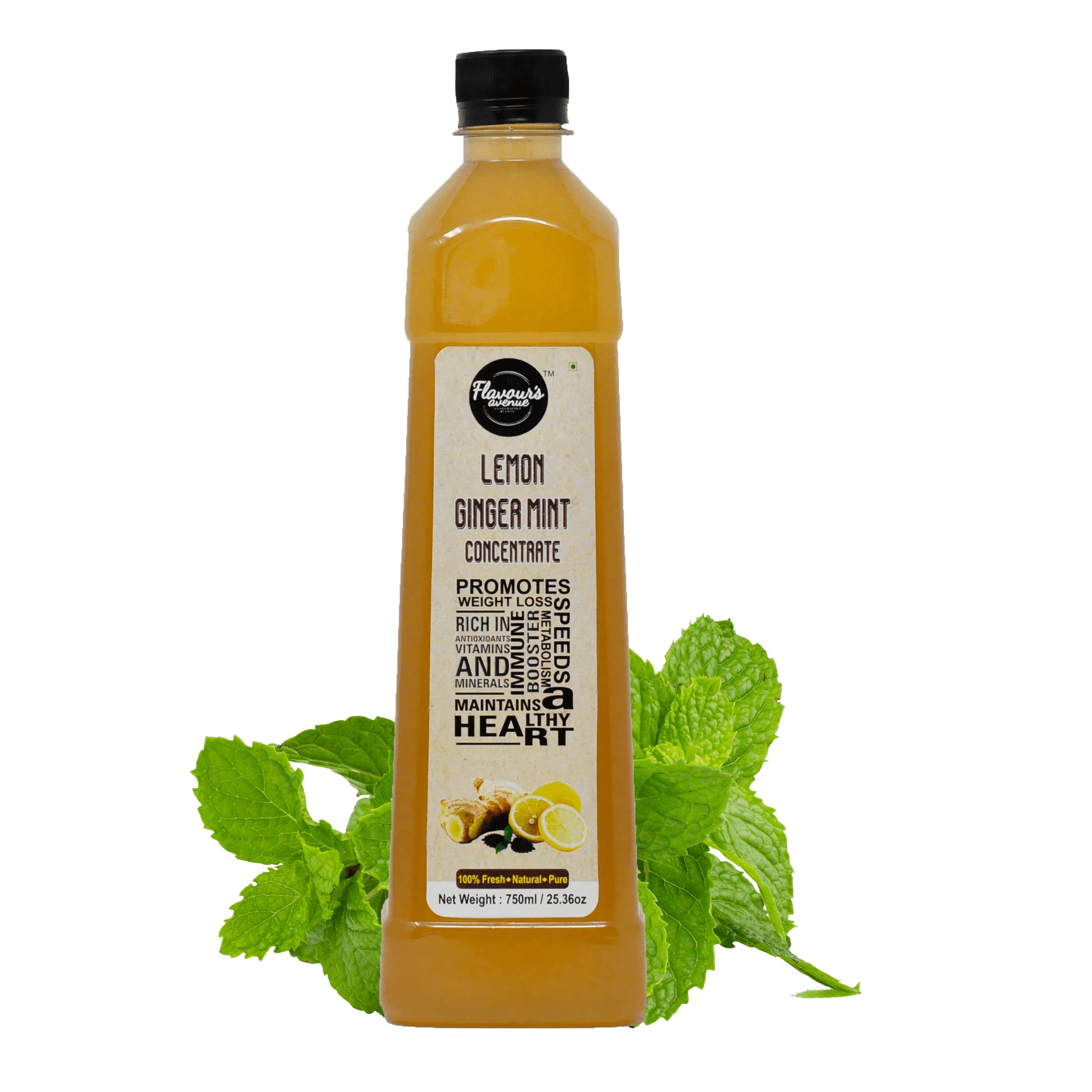 FLAVOURS AVENUE - Lemon Ginger Mint Concentrate, 100% Natural, 750ml Makes 10-15 Drinks, Concentrate for Iced-teas/Hot Tea/Cocktails/Mocktails
