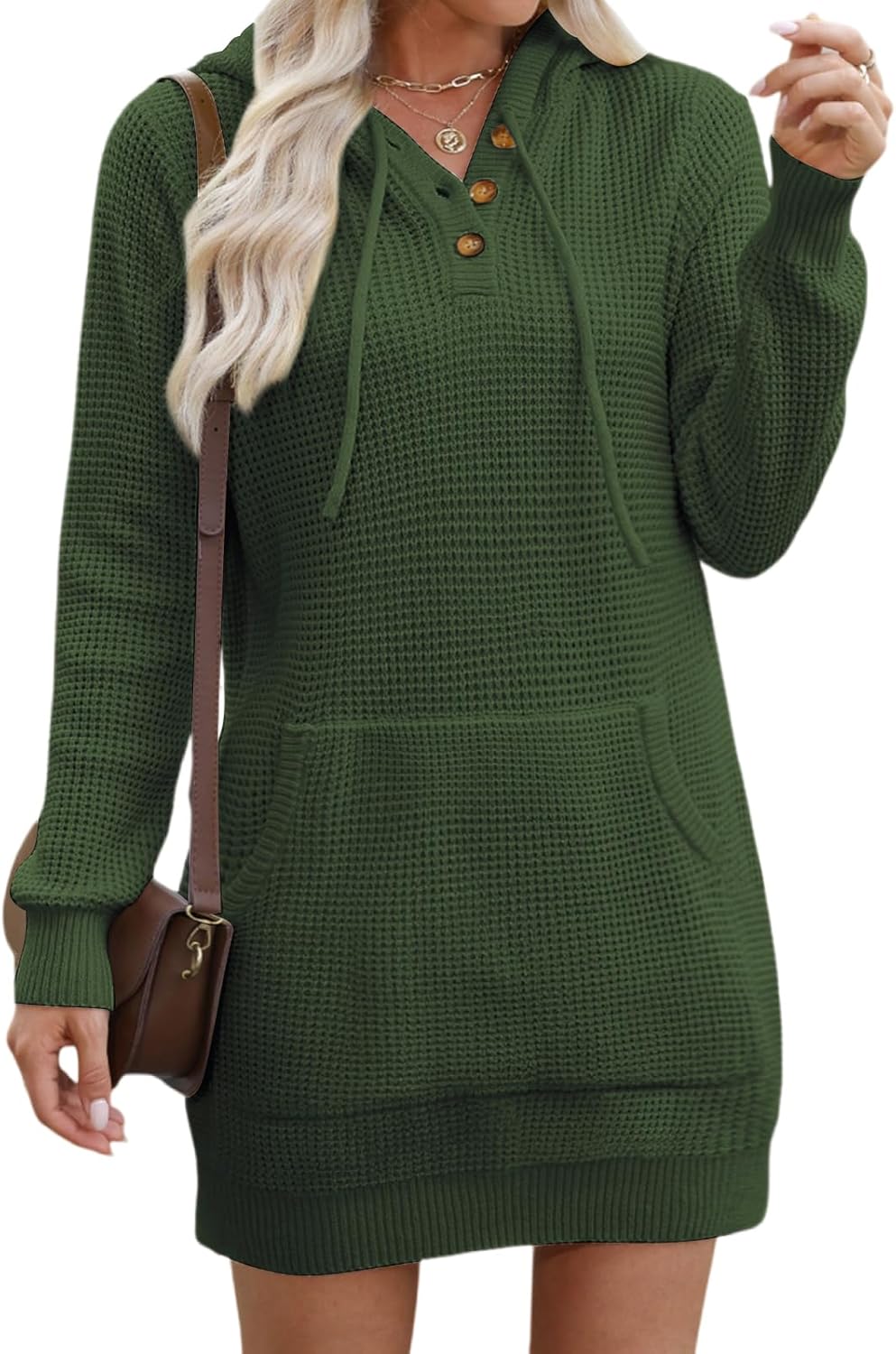 CiCiBird Women Fall Sweater Dress Knit V Neck Pullover Casual Long Sleeve Short Dresses with Pockets